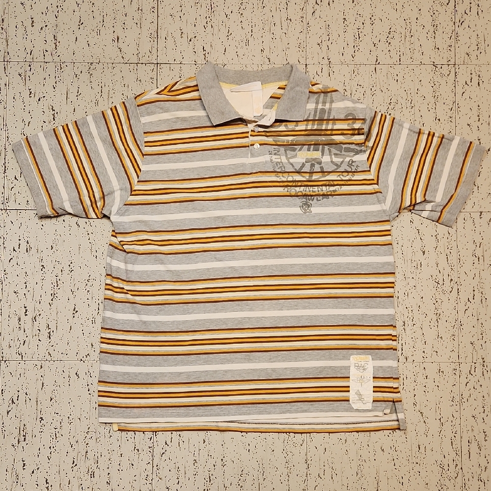 Rocawear 1/4 Button Down Stripe Casual Polo Shirt Vintage Y2K